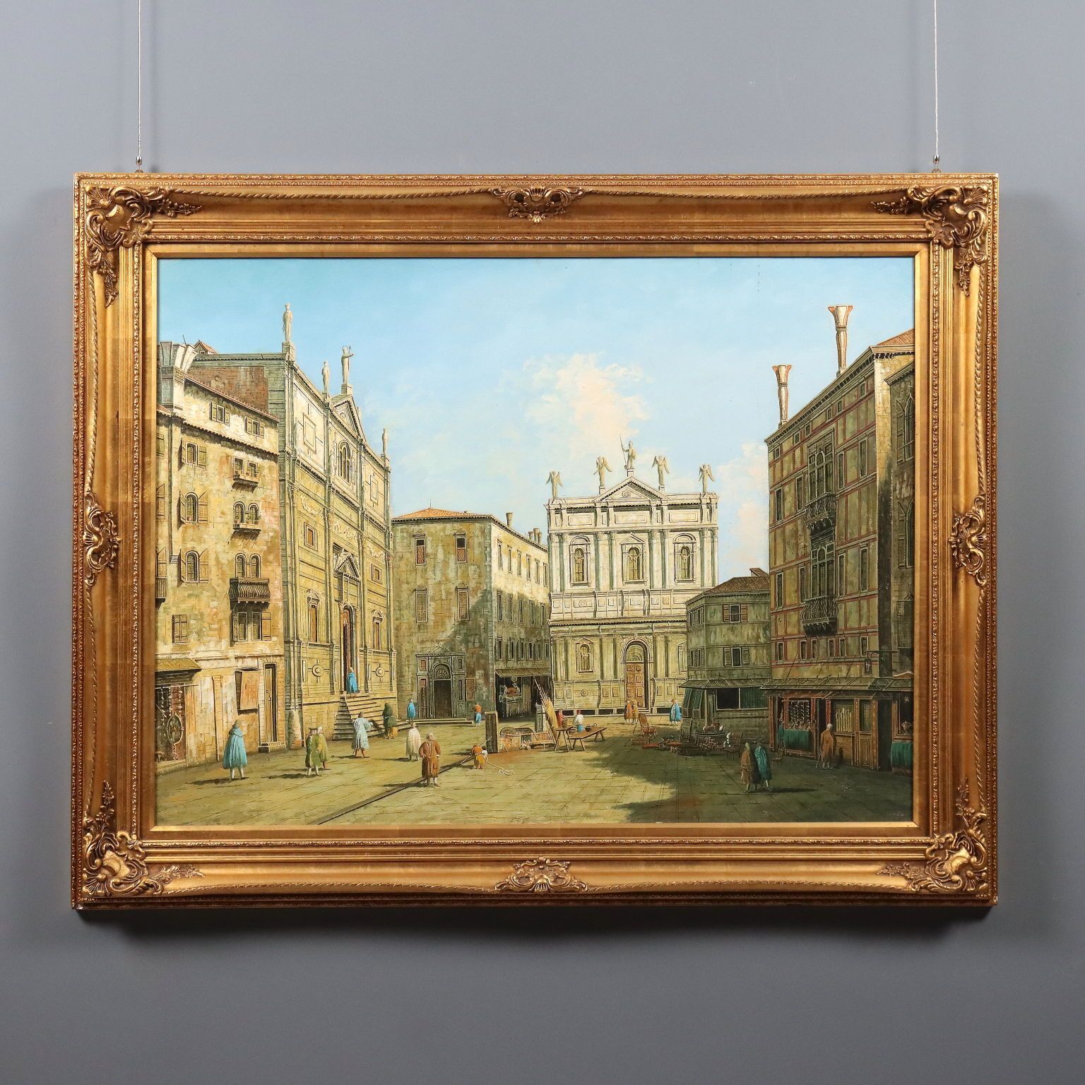 Antique Painting The Campo San Salvador In Venice XX Century