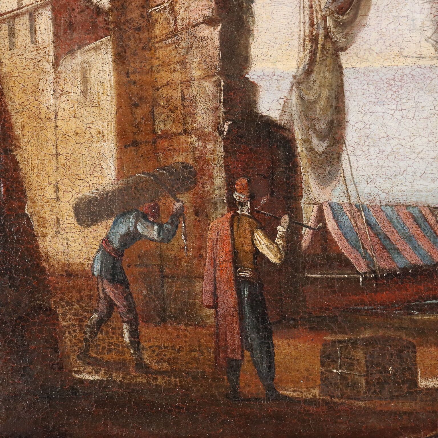 Antique Painting Mediterranean Port Scene Oil On Canvas XVIII Century photo 2370.0