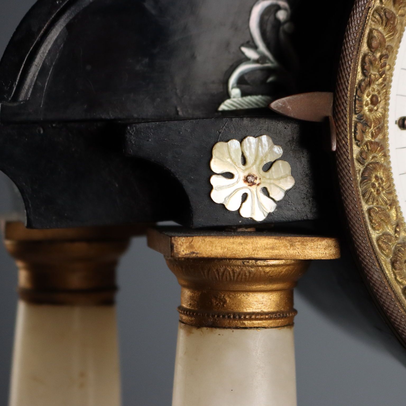 Antique Clock Ebonized Wood Alabaster Bronze XIX Century photo vintage