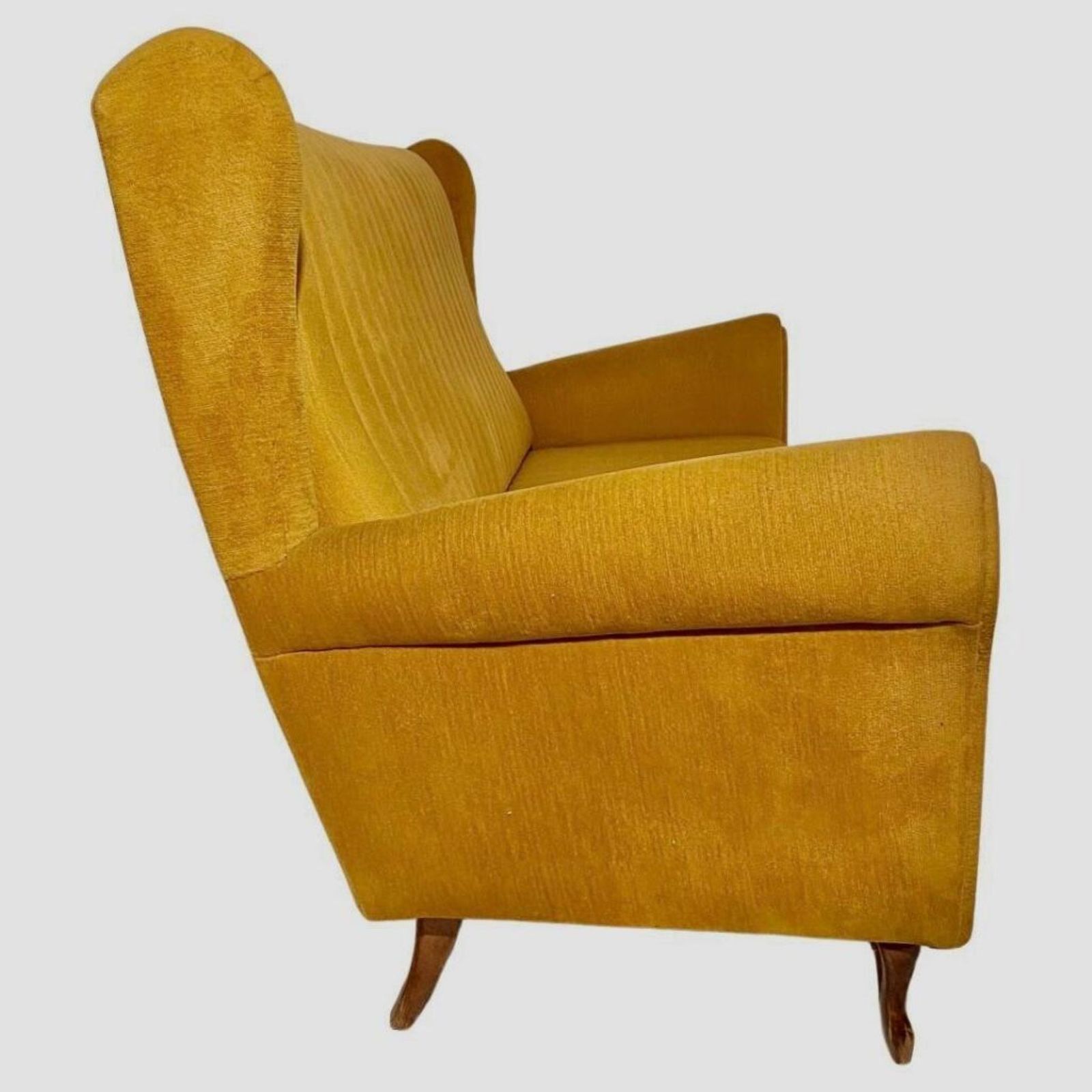 Mid Century Three Seats Velvet Yellow Sofa, In The Style Of Gio Ponti photo for sale