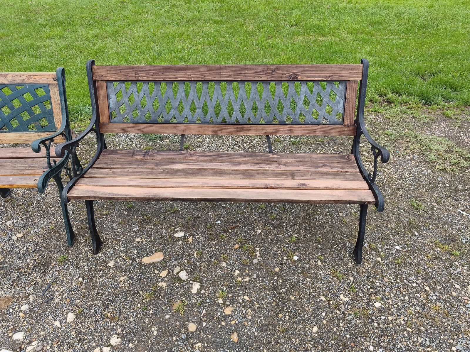 photo buy Garden Furniture Set, Table, 3 Benches + 2 Armchairs, Cast Iron And Wood