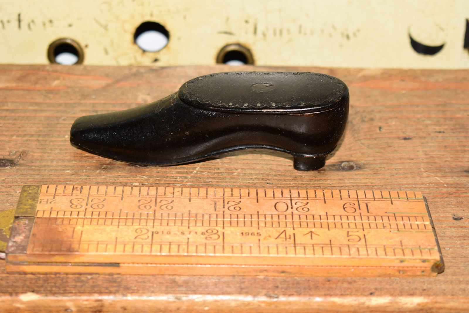 19th Century Treen Carved Wood Shoe Snuff Box photo furniture