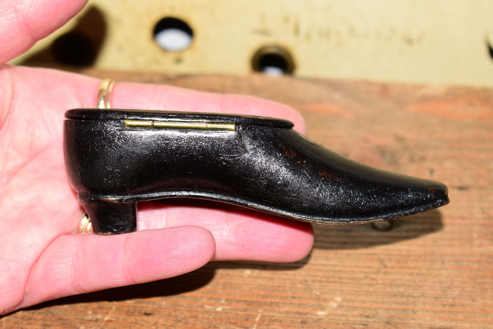 Home Decor 19th Century Treen Carved Wood Shoe Snuff Box photo