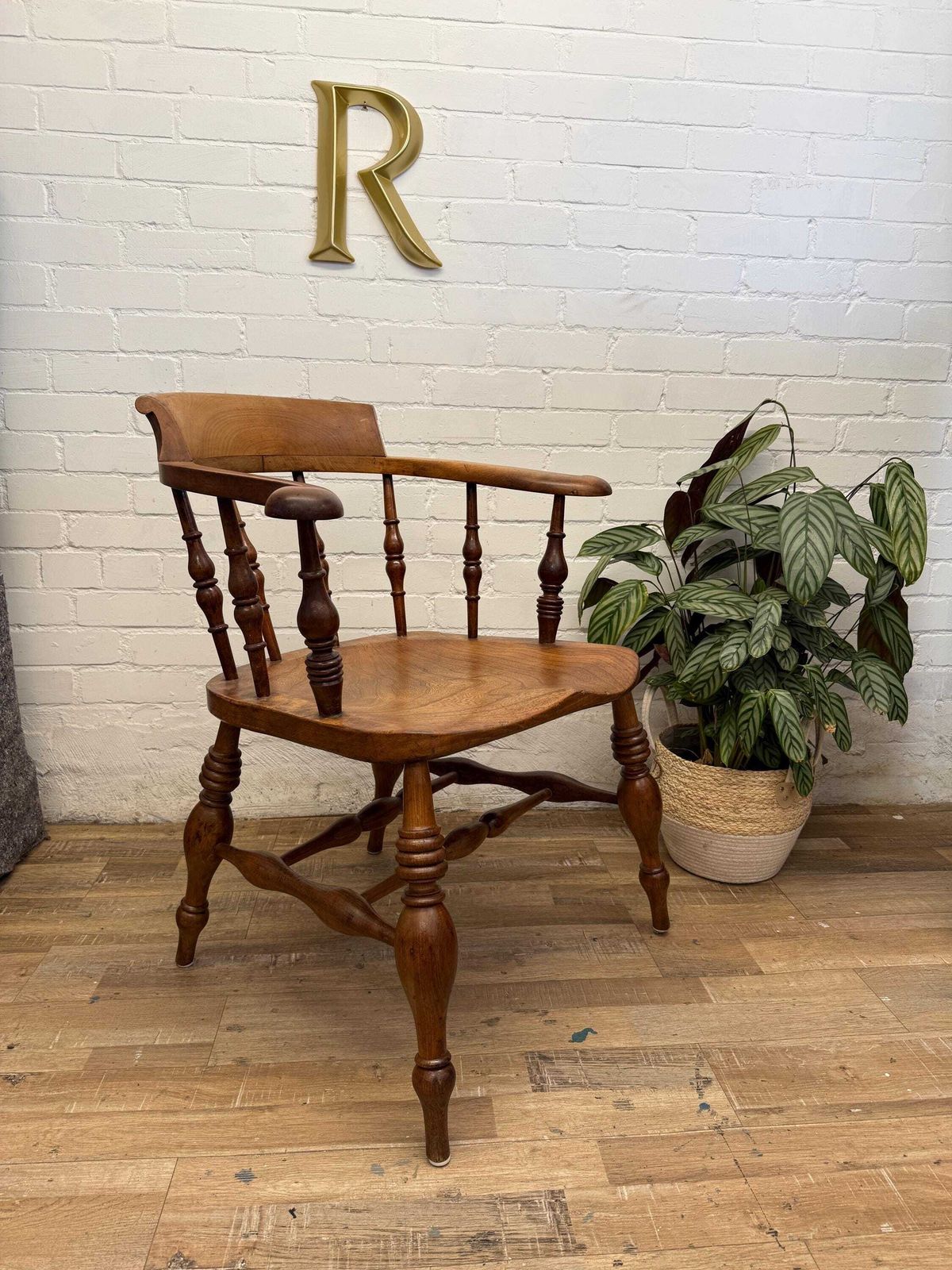 19th Century English Victorian Smoker’s Bow Armchair Captains Chair photo vinterior