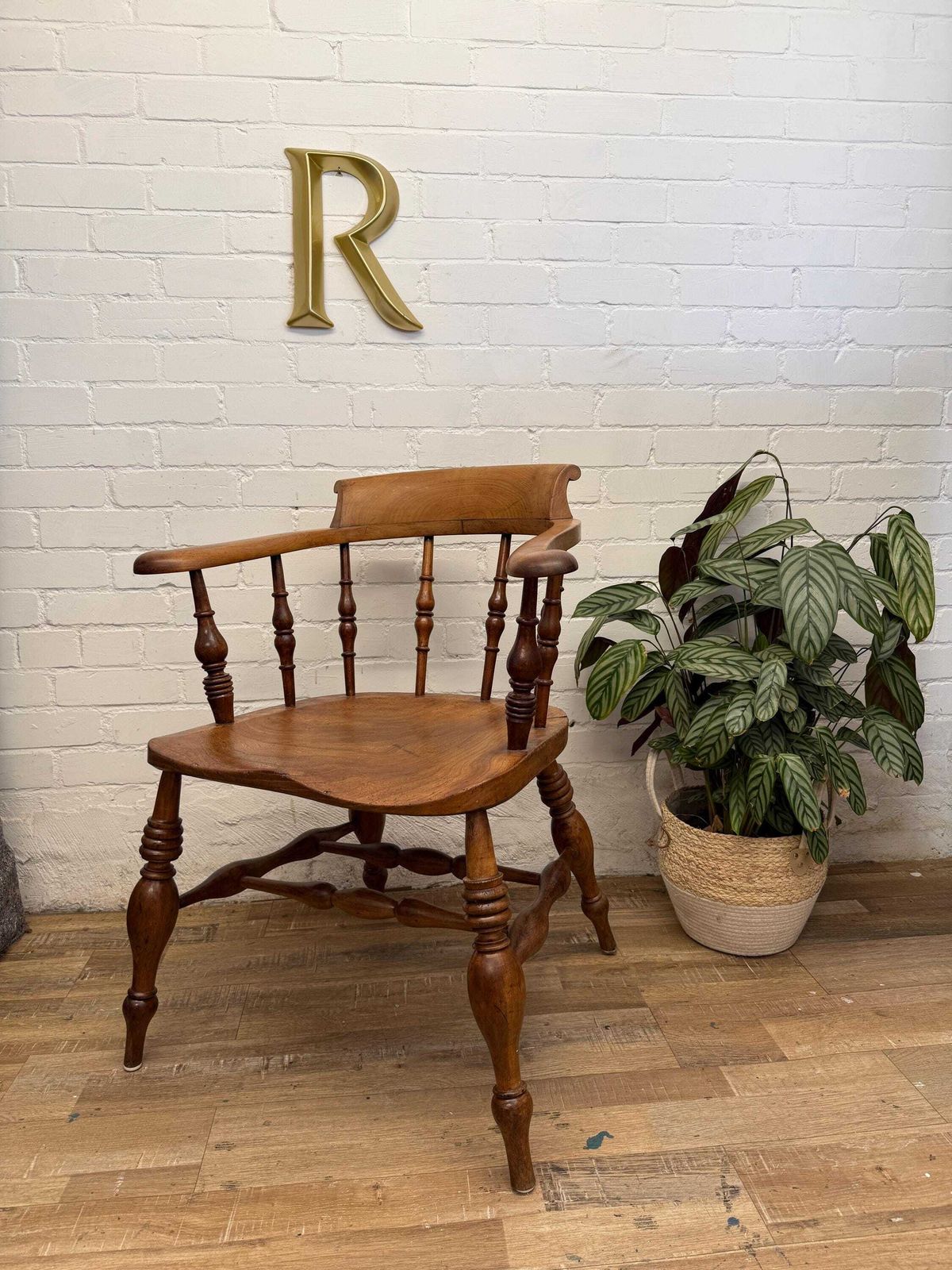 photo for sale 19th Century English Victorian Smoker’s Bow Armchair Captains Chair