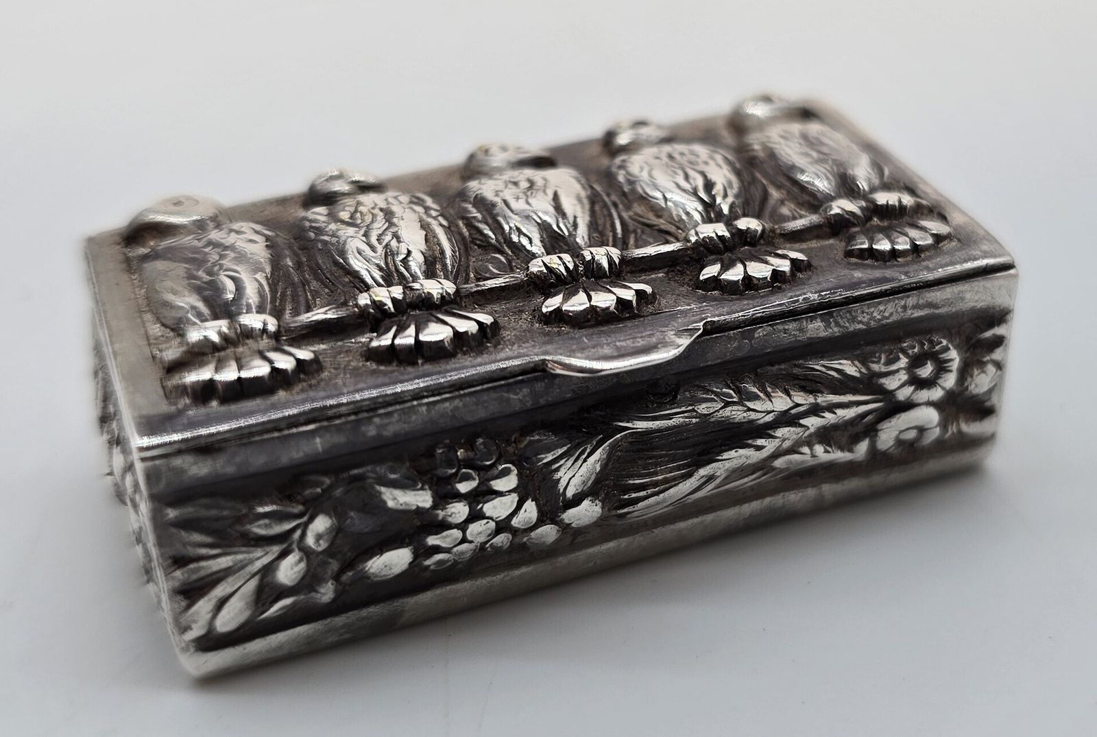 19th Century Silver Box, Heavily Cast Depicting 4 Birds, Continental Circa 1880 photo furniture