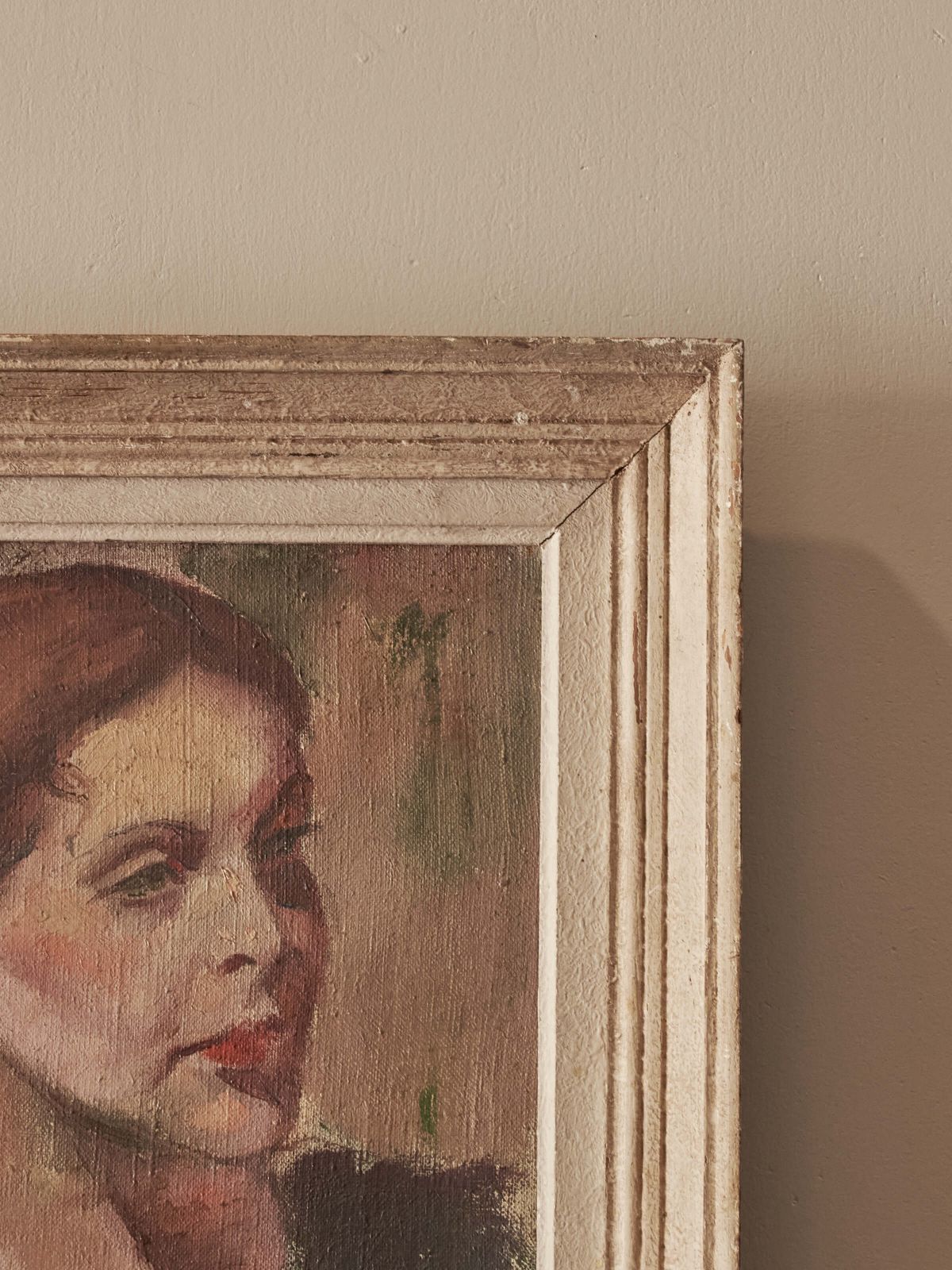 Mid Century ‘Woman In Green’ Framed Painting photo furniture