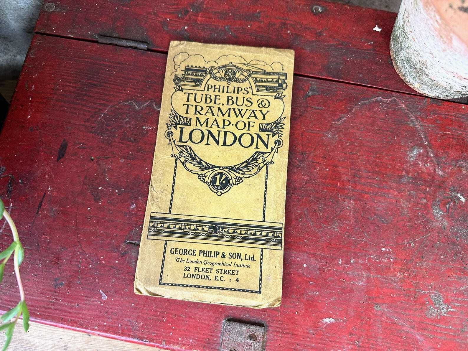Ww2 1940s London Tube Map Philips Bus Tramway