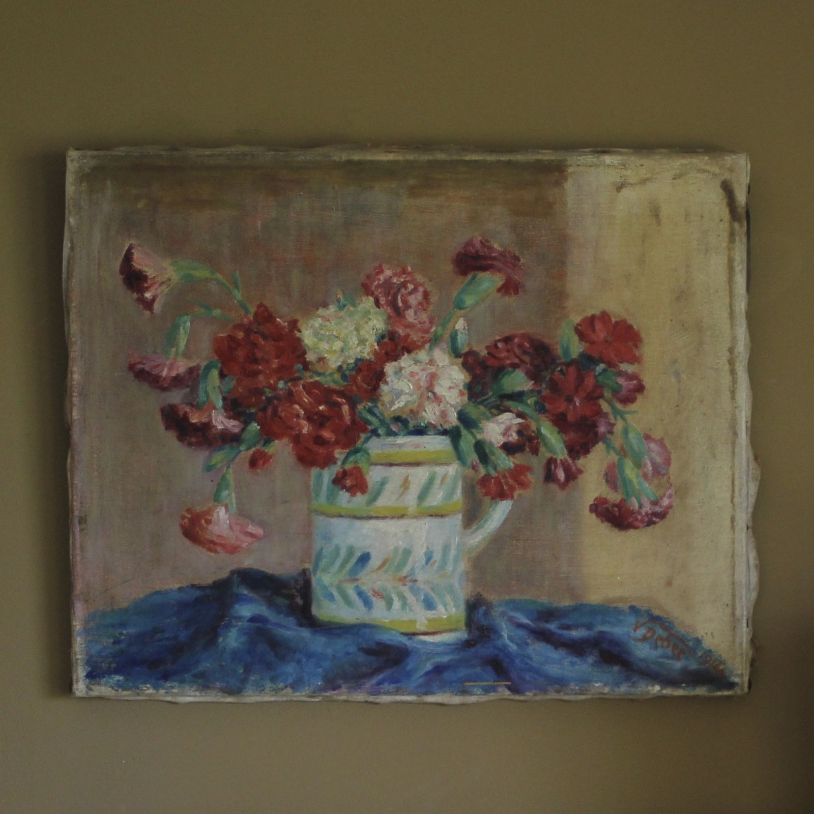 Antique French Floral Painting, Dated 1914