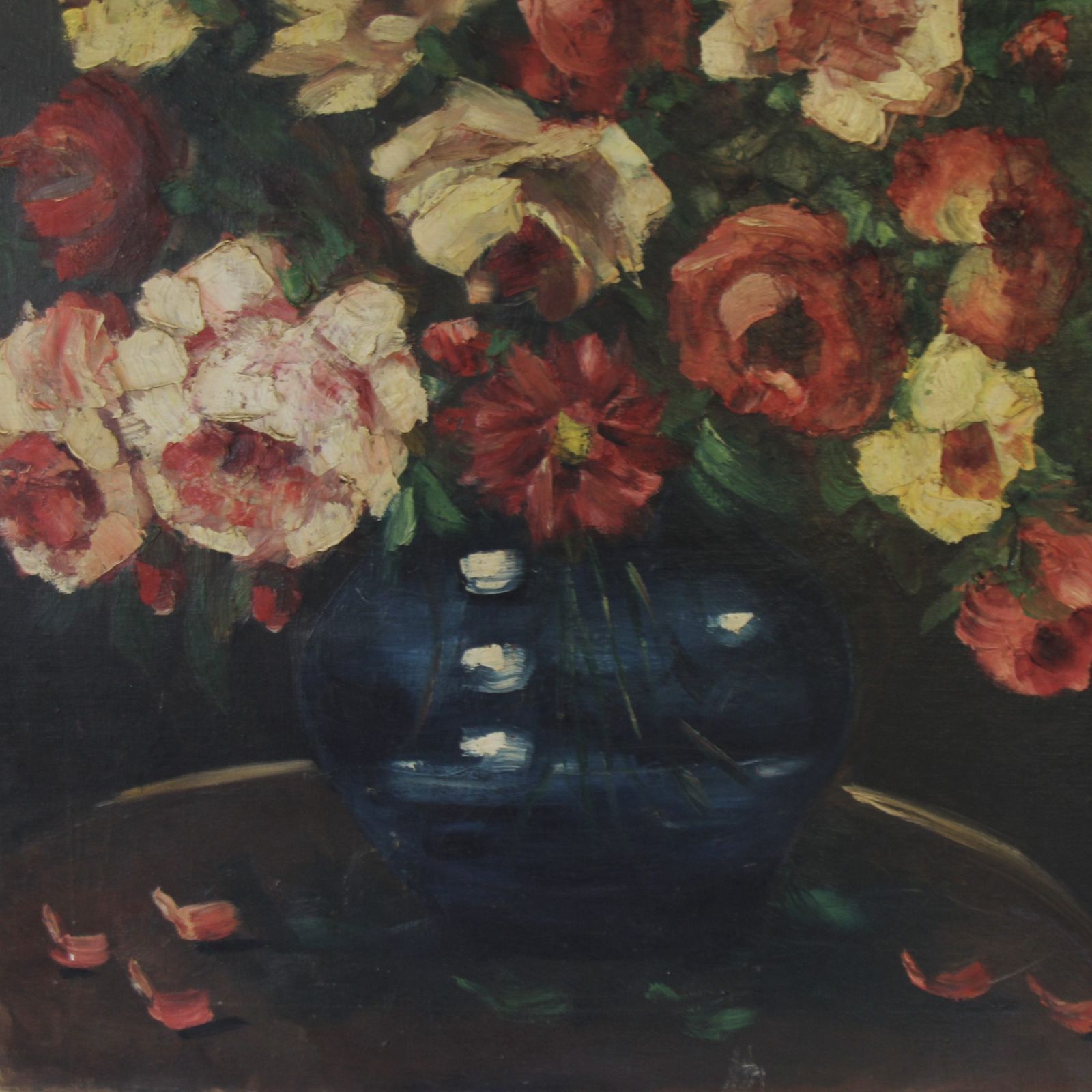 Large Turn Of The Century French Floral Oil Painting On Canvas photo Art