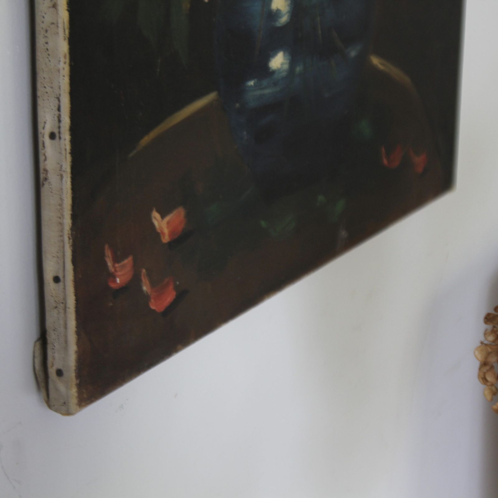 Large Turn Of The Century French Floral Oil Painting On Canvas photo vintage