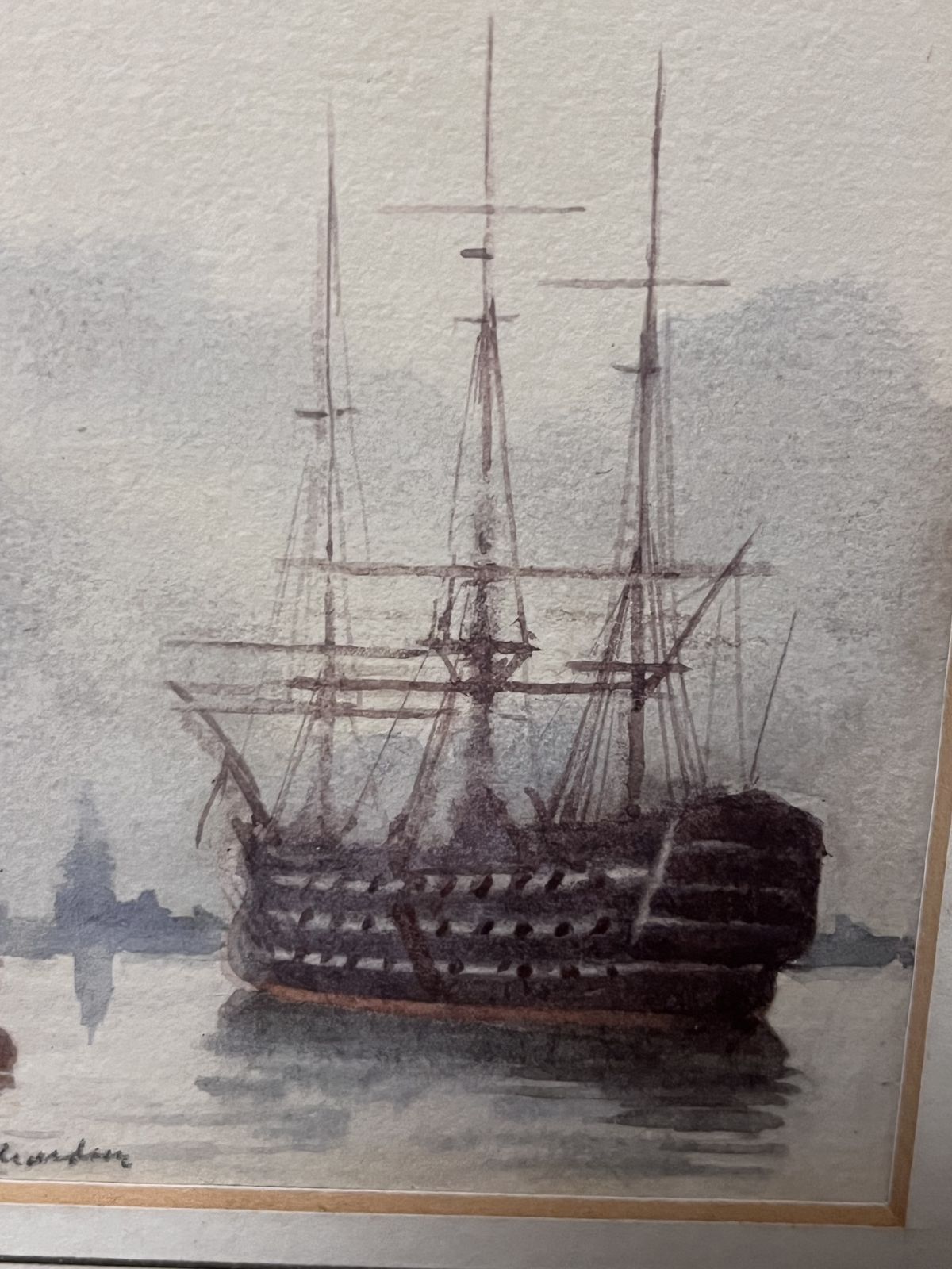 Victorian Watercolour Hms Victory Portsmouth Harbour By Rw Esdaile Richardson Ra
