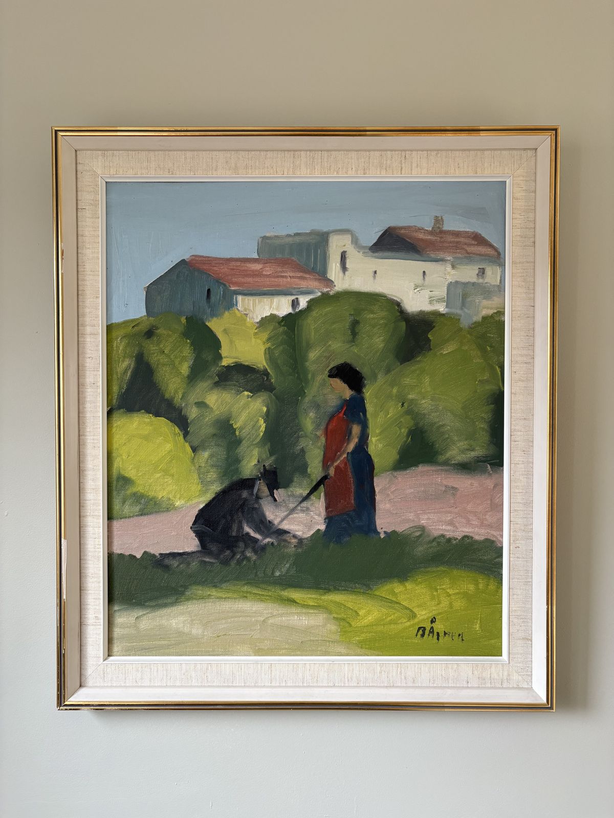 Large Bengt Agren 20th Century Framed Oil On Canvas Figural Scene.