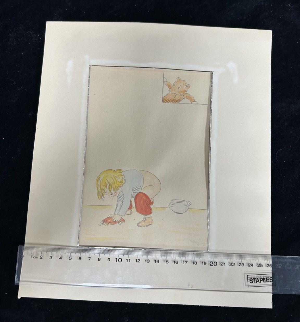 photo furniture Original Watercolour Child Playing 1948' A Full Fart' Humorous Illustration