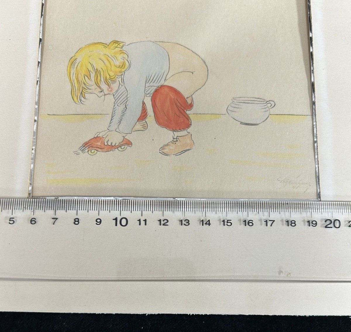 photo for sale Original Watercolour Child Playing 1948' A Full Fart' Humorous Illustration