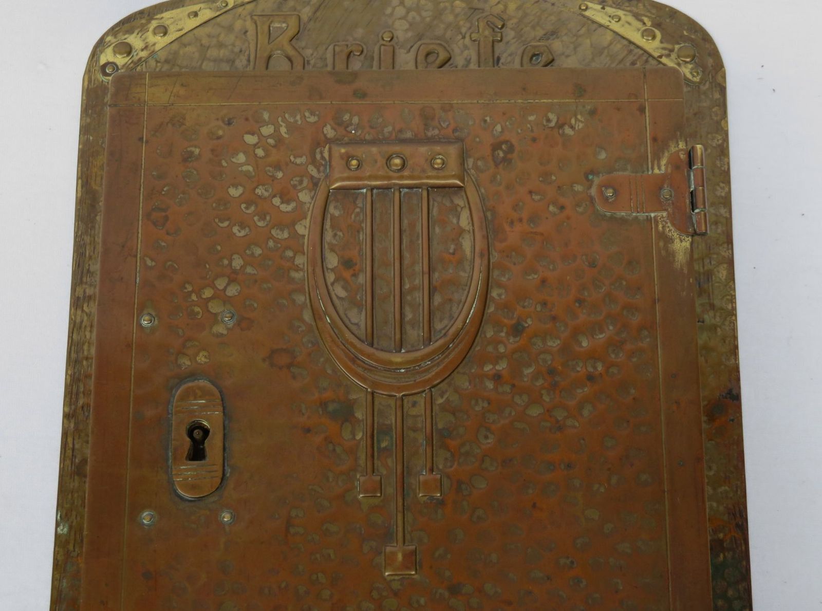 photo for sale Art Nouveau Handmade Copper And Brass Mailbox, Germany, 1890s
