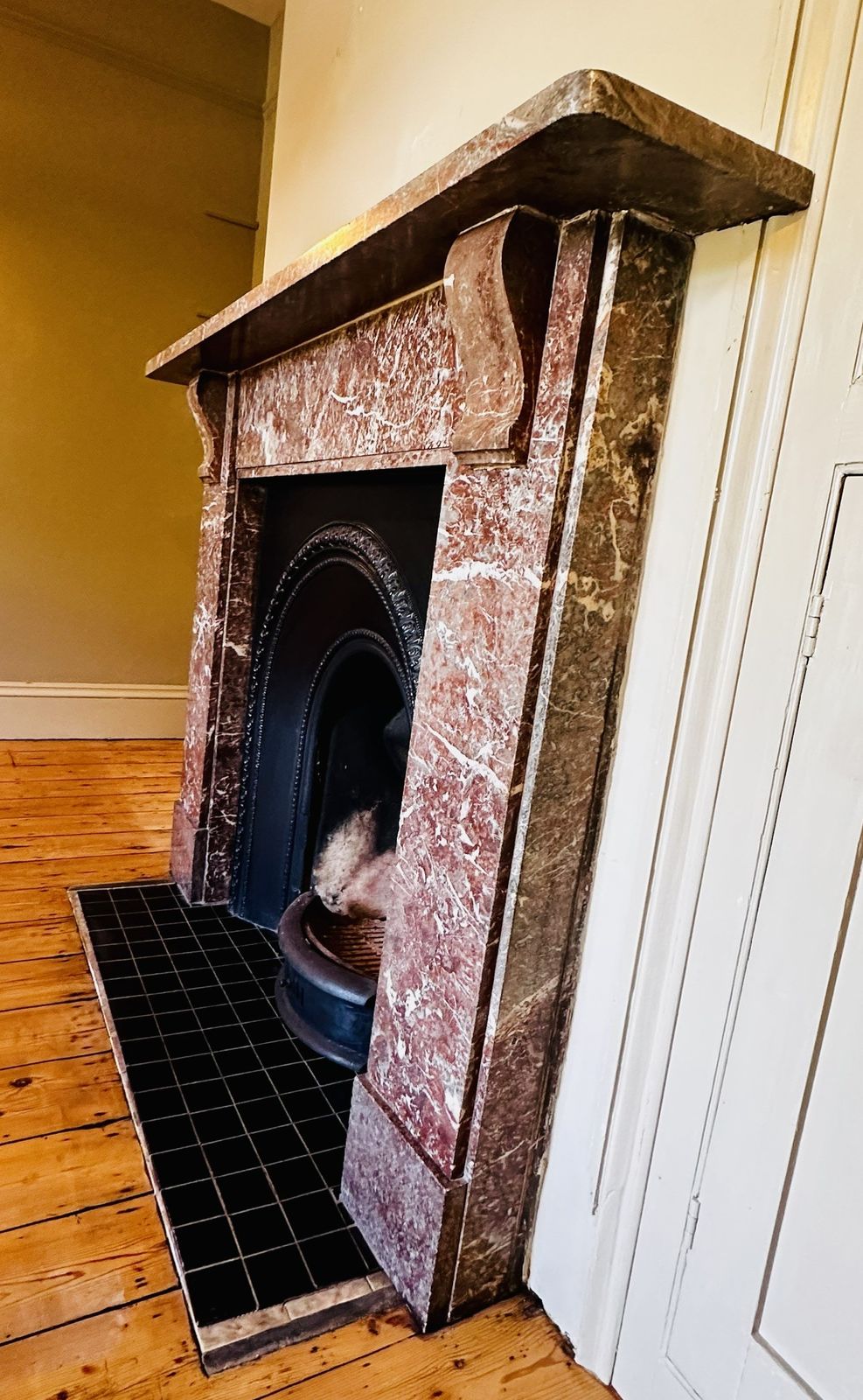 Antique Rouge Marble Corbelled Fire Surround photo for sale