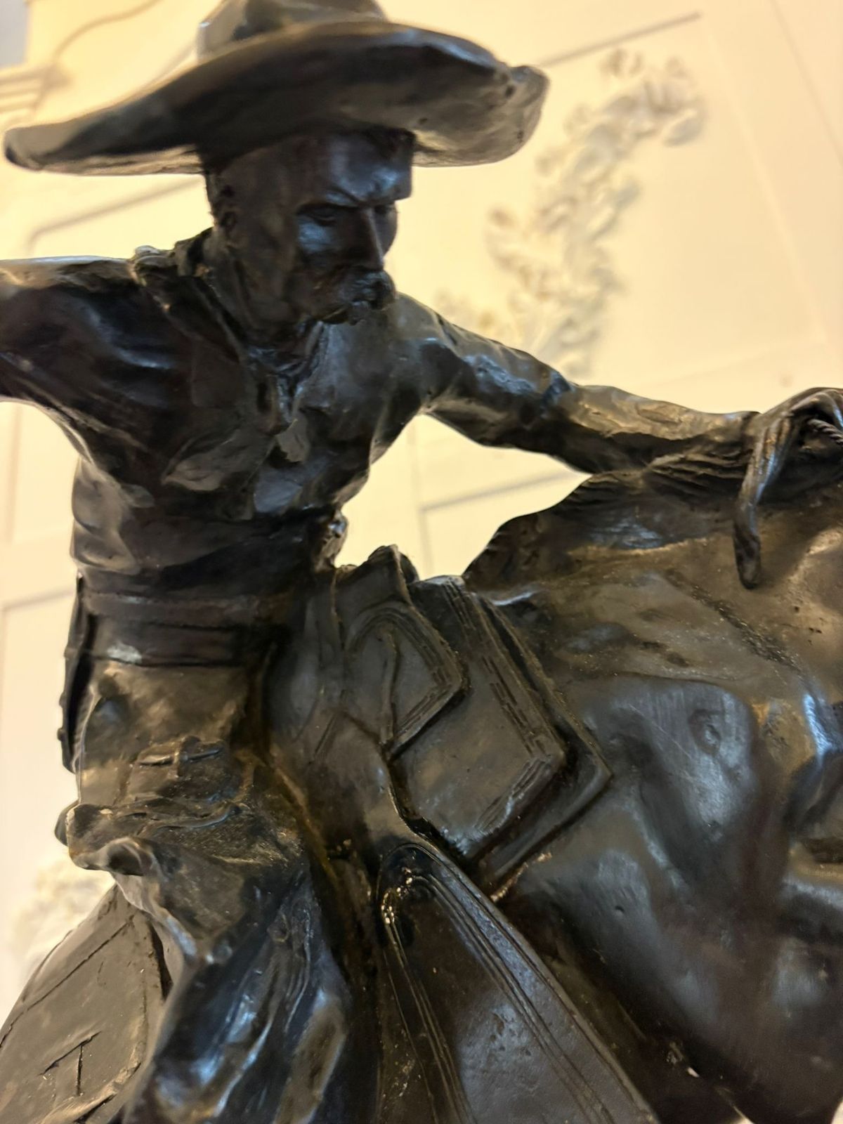 Antique Large Bronze Cowboy On Bucking Horse Sculpture After Remington Broncho Buster Western Equestrian Figure photo 4560.0