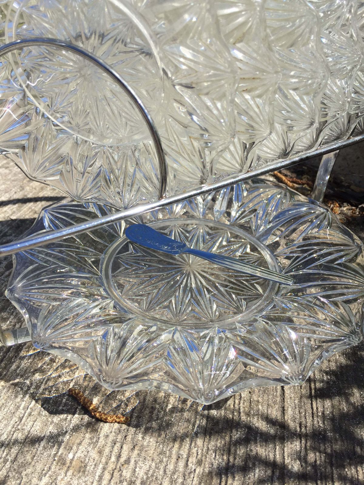 Vintage Cut Glass Plate Dessert Cake Stand Set Serving Plates / Dinnerware photo vinterior