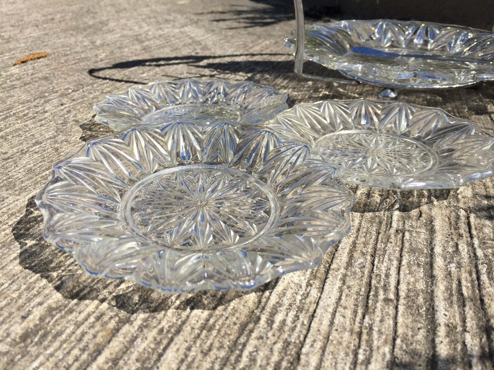 Vintage Cut Glass Plate Dessert Cake Stand Set Serving Plates / Dinnerware photo vintage