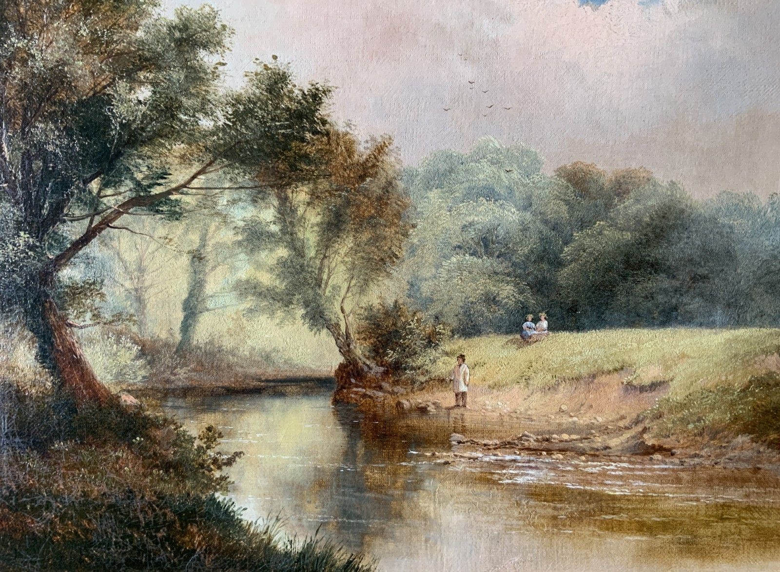 On The Teme, Leigh Woods Original Signed 19th Century Landscape Oil Painting photo for sale
