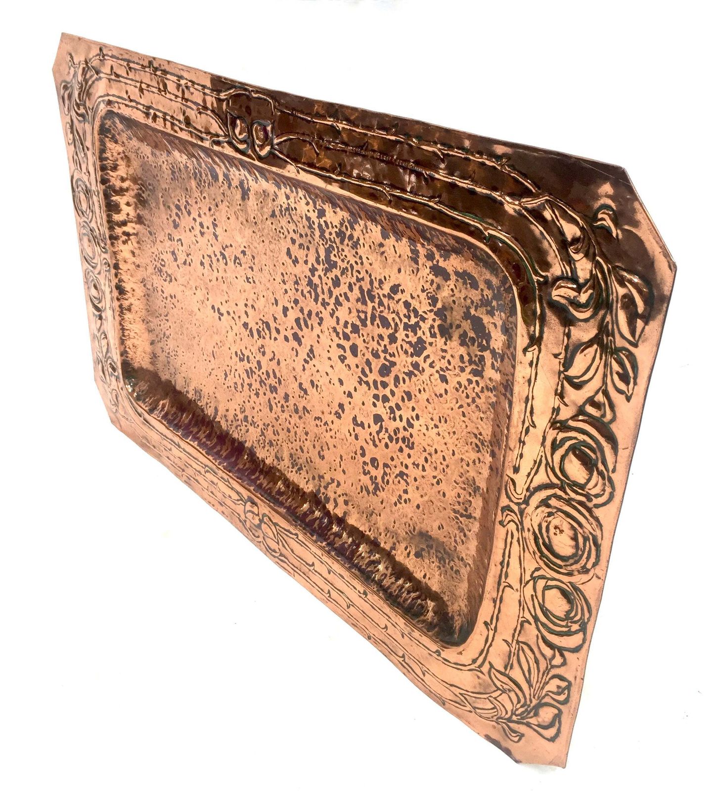 Antique Art Nouveau Large Hammered Copper Plate Tray Platter Arts & Crafts C1900 photo 210.0