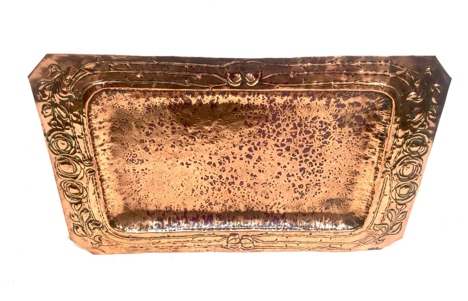 Antique Art Nouveau Large Hammered Copper Plate Tray Platter Arts & Crafts C1900 photo buy