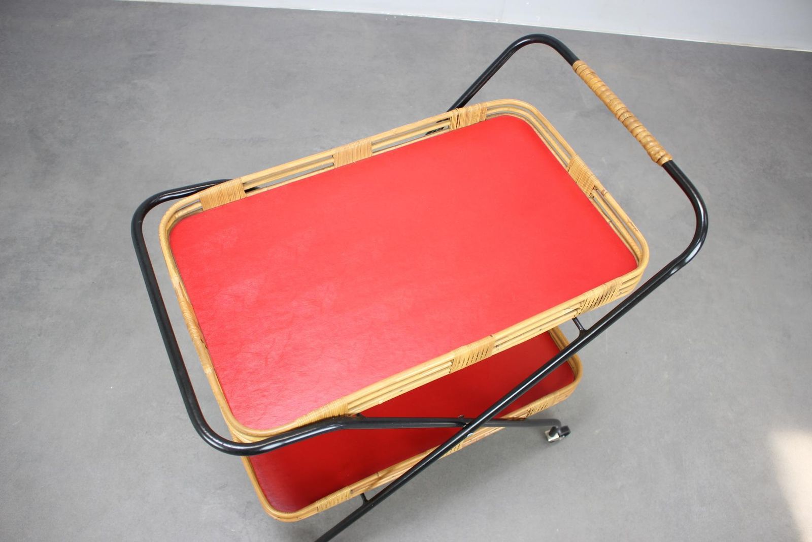 1960s Czechoslovak Mid Century Folding Bamboo Serving Trolley Bar Cart photo 539.0