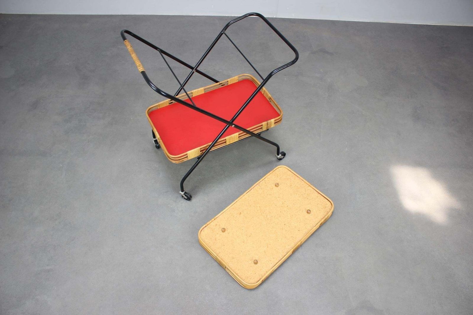 Home Decor 1960s Czechoslovak Mid Century Folding Bamboo Serving Trolley Bar Cart photo