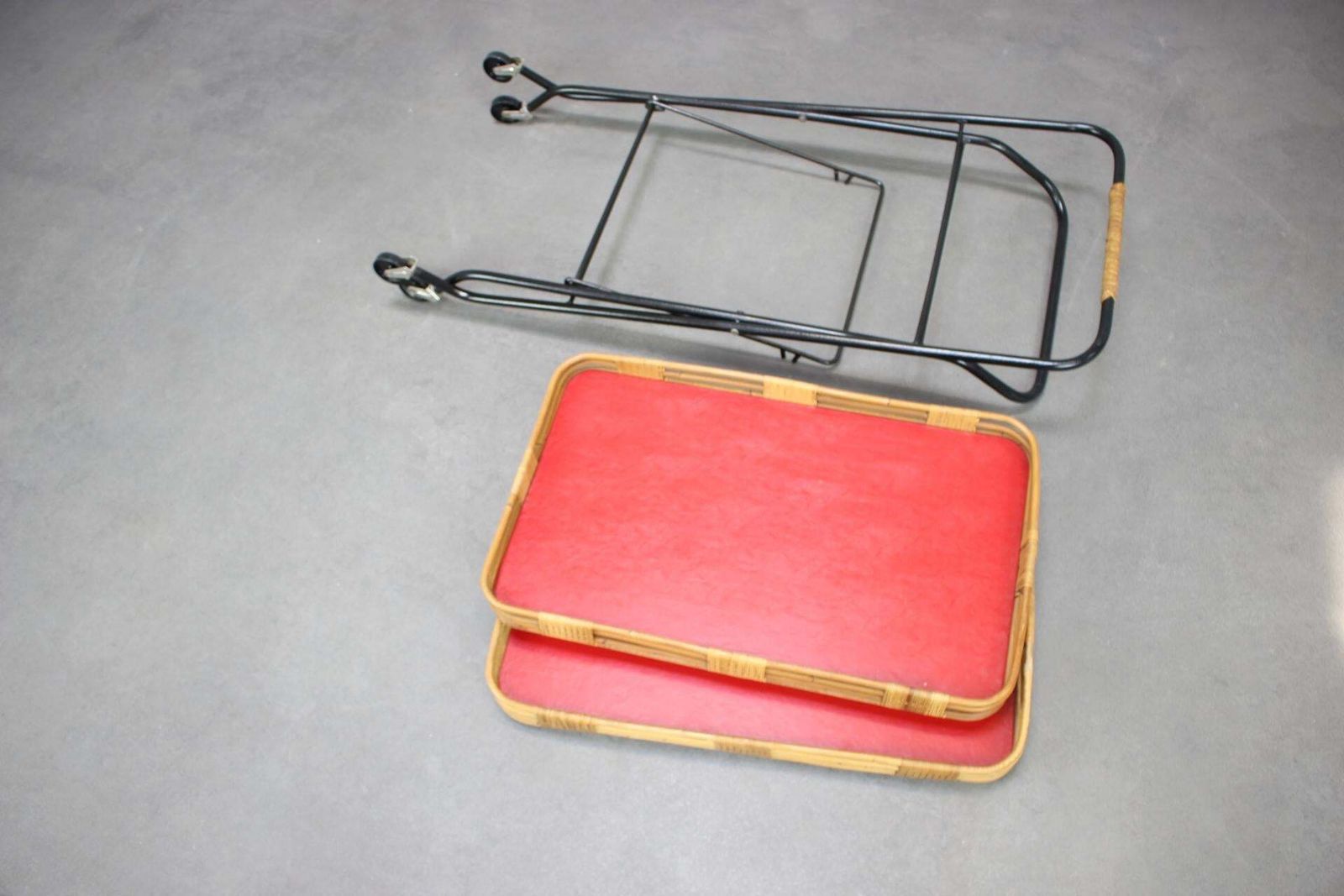 539.0 1960s Czechoslovak Mid Century Folding Bamboo Serving Trolley Bar Cart photo