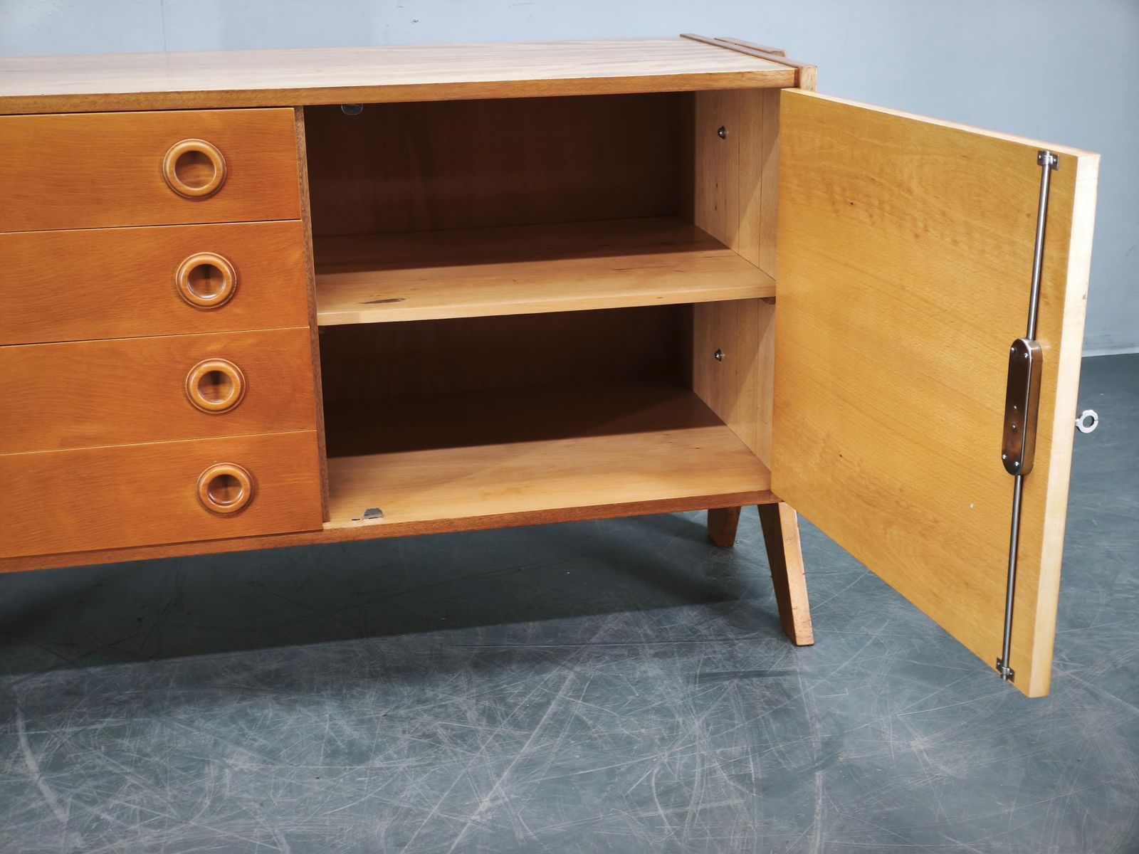 photo buy 1960s Czechoslovak Maple Sideboard With Drawers And Cabinet