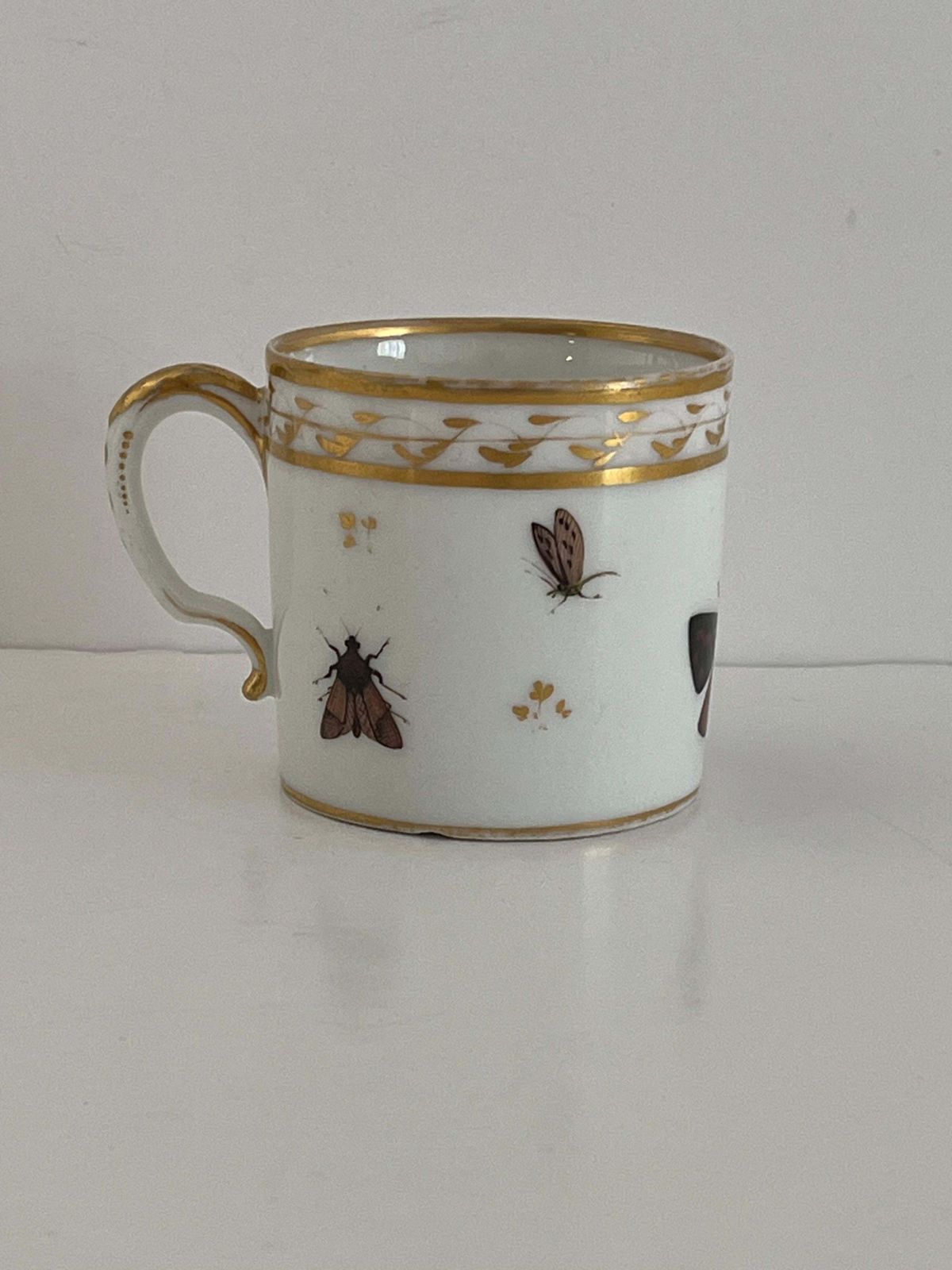 Old Paris Porcelain Coffee Can Butterflies & Insects Polychrome, French Ca 1795 photo vinterior