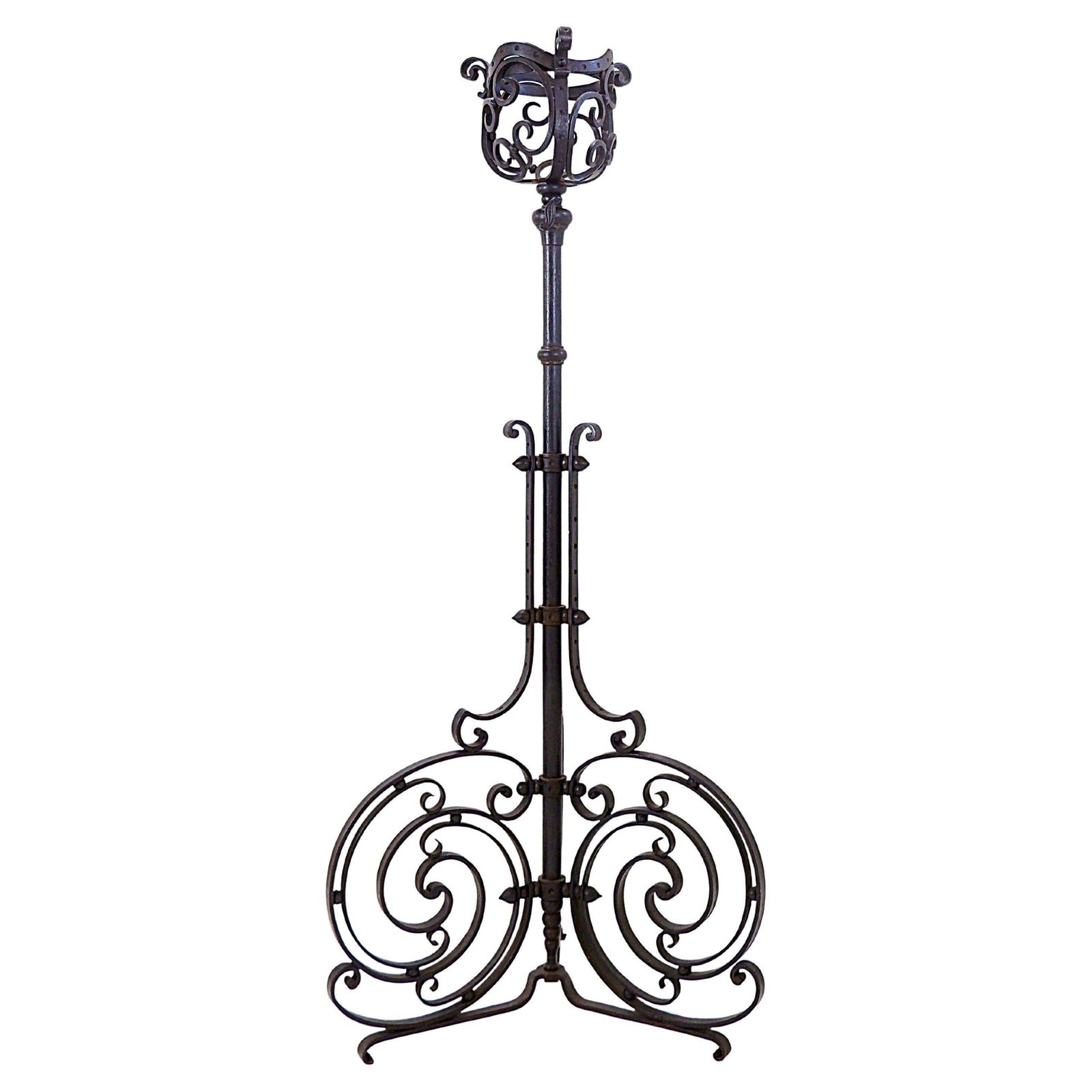 Art Nouveau Wrought Iron Tripod Floor Candlestick   Torchère