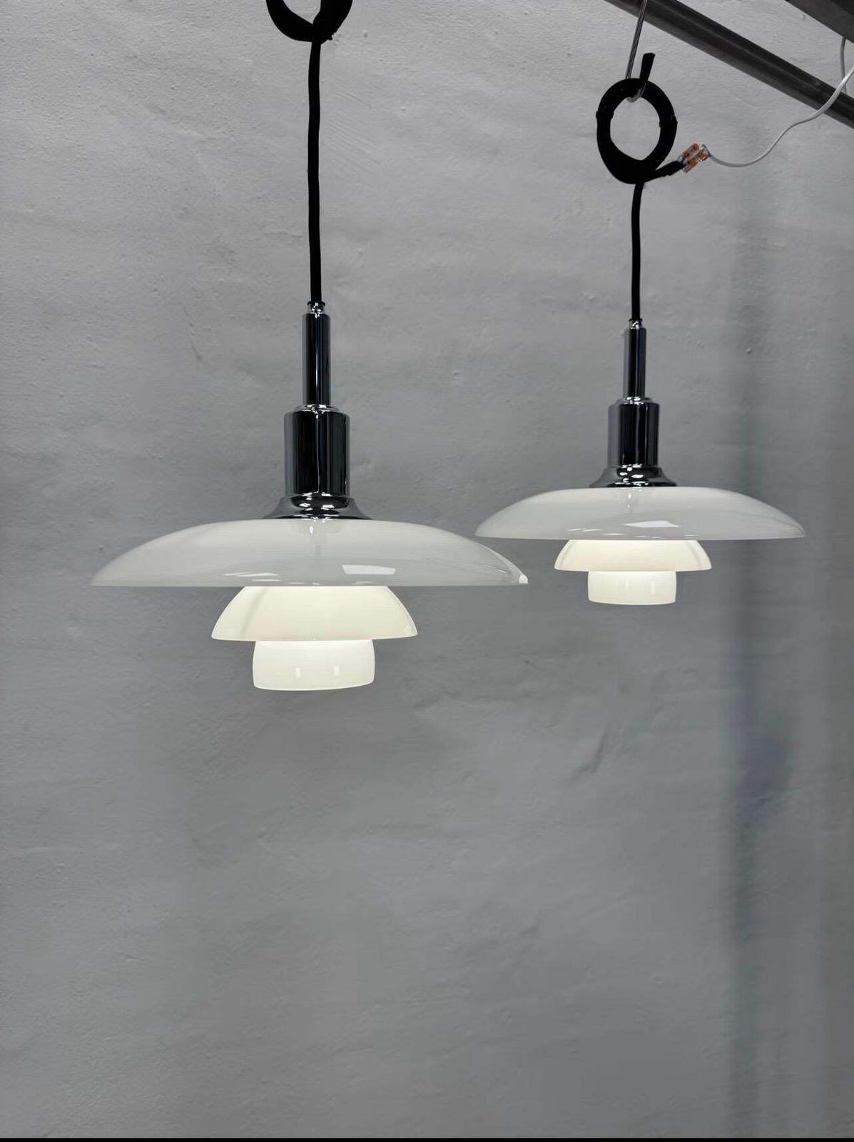 Vintage Ph 3/2 Pendant Lamps In White Opaline Glass By Poul Henningsen For Louis photo furniture