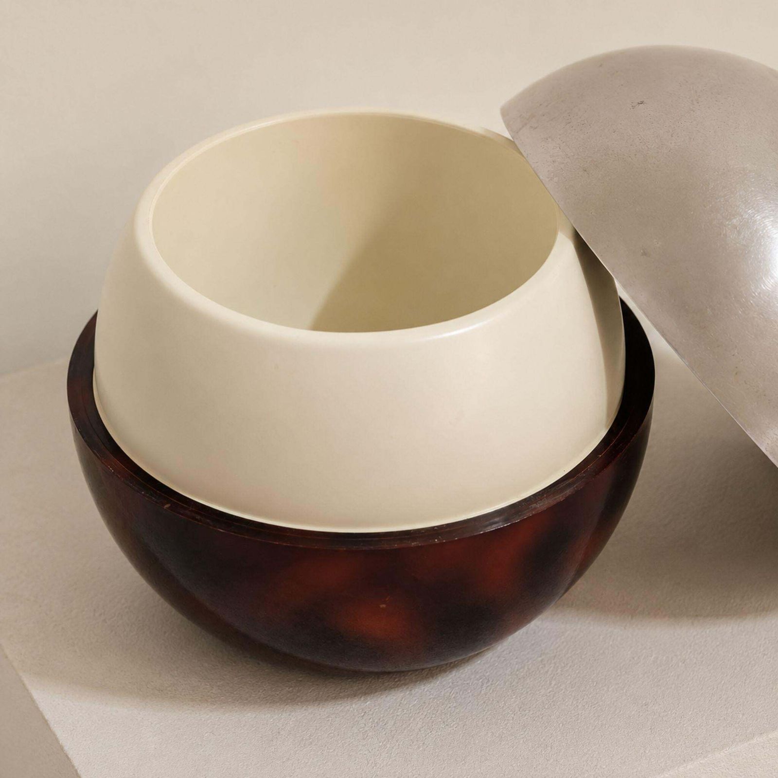 Mid Century Modern French Ice Bucket Metal And Bakelite Lucite, 1970s photo 390.0