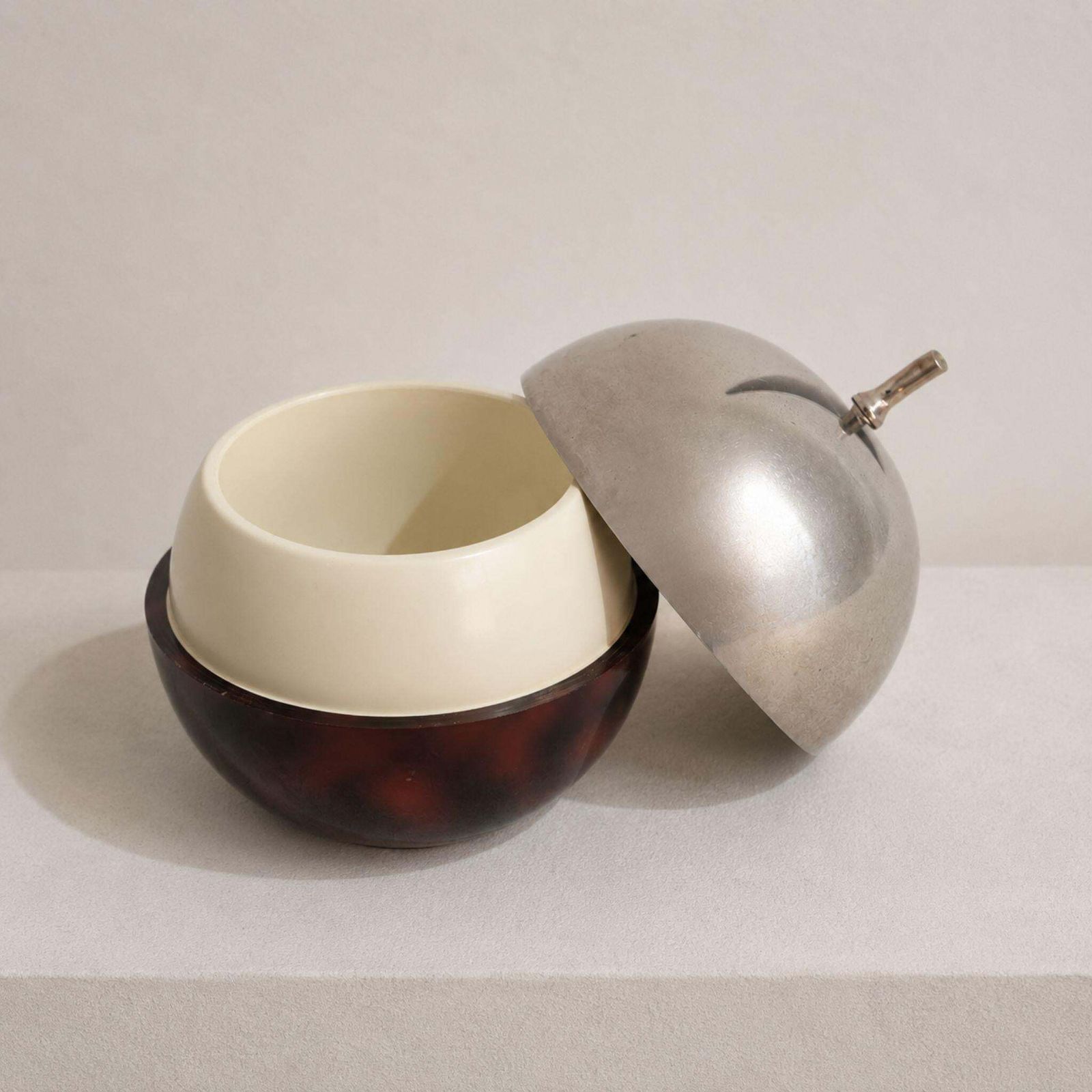 Mid Century Modern French Ice Bucket Metal And Bakelite Lucite, 1970s photo vinterior