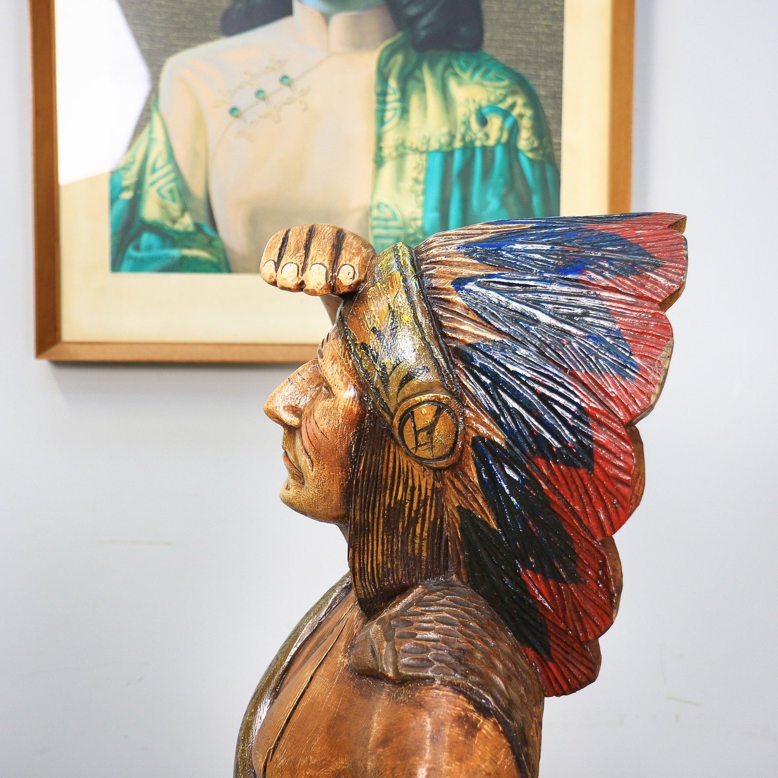 photo vinterior Cigar Store Indian Tobacco Advertisement Hand Carved Large 124cm