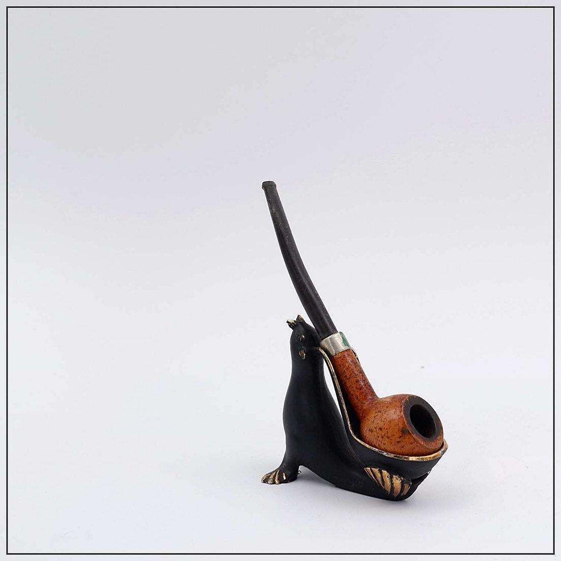 Walter Bosse Style Sea Lion Pipe Holder In Bronze   1950s photo Home Decor