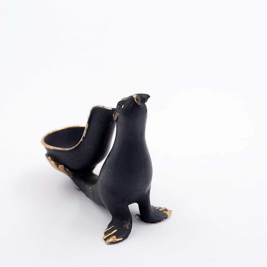 Walter Bosse Style Sea Lion Pipe Holder In Bronze   1950s photo vintage