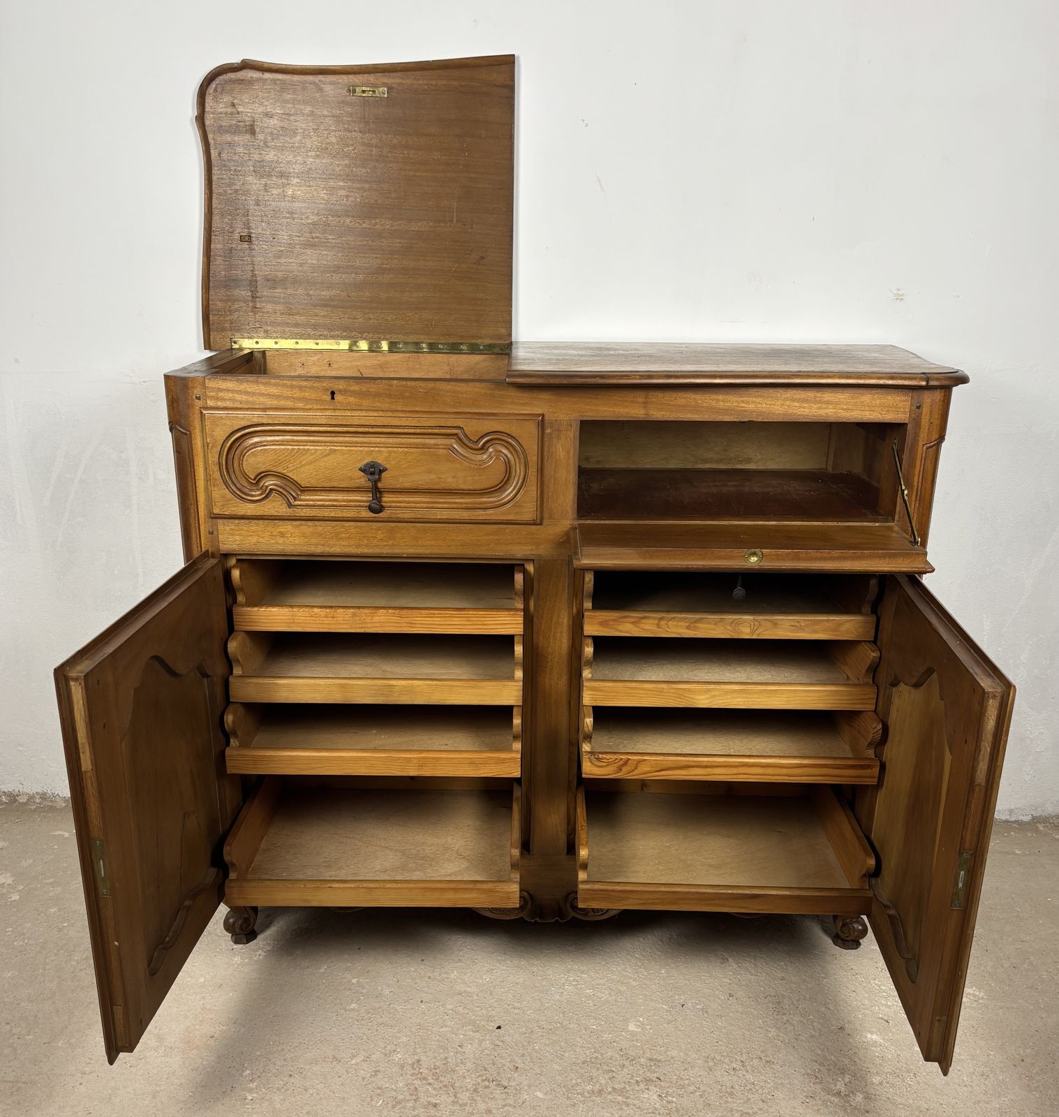 photo for sale French Provincial Oak Server Cabinet With Sliding Shelves, Early 20th Century