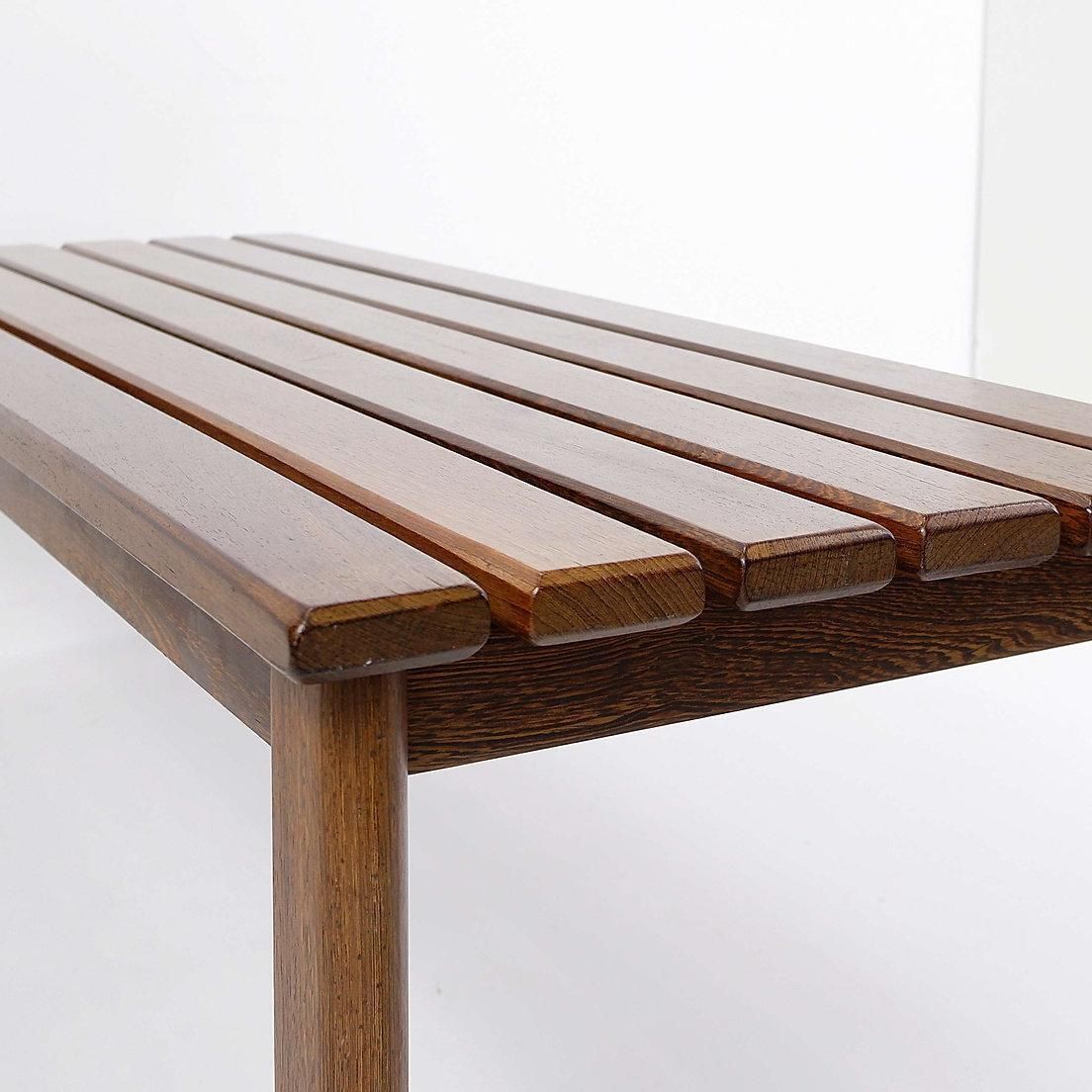 Vintage Wood Slatted Bench, Mid Century Modern Minimalist Design photo vinterior