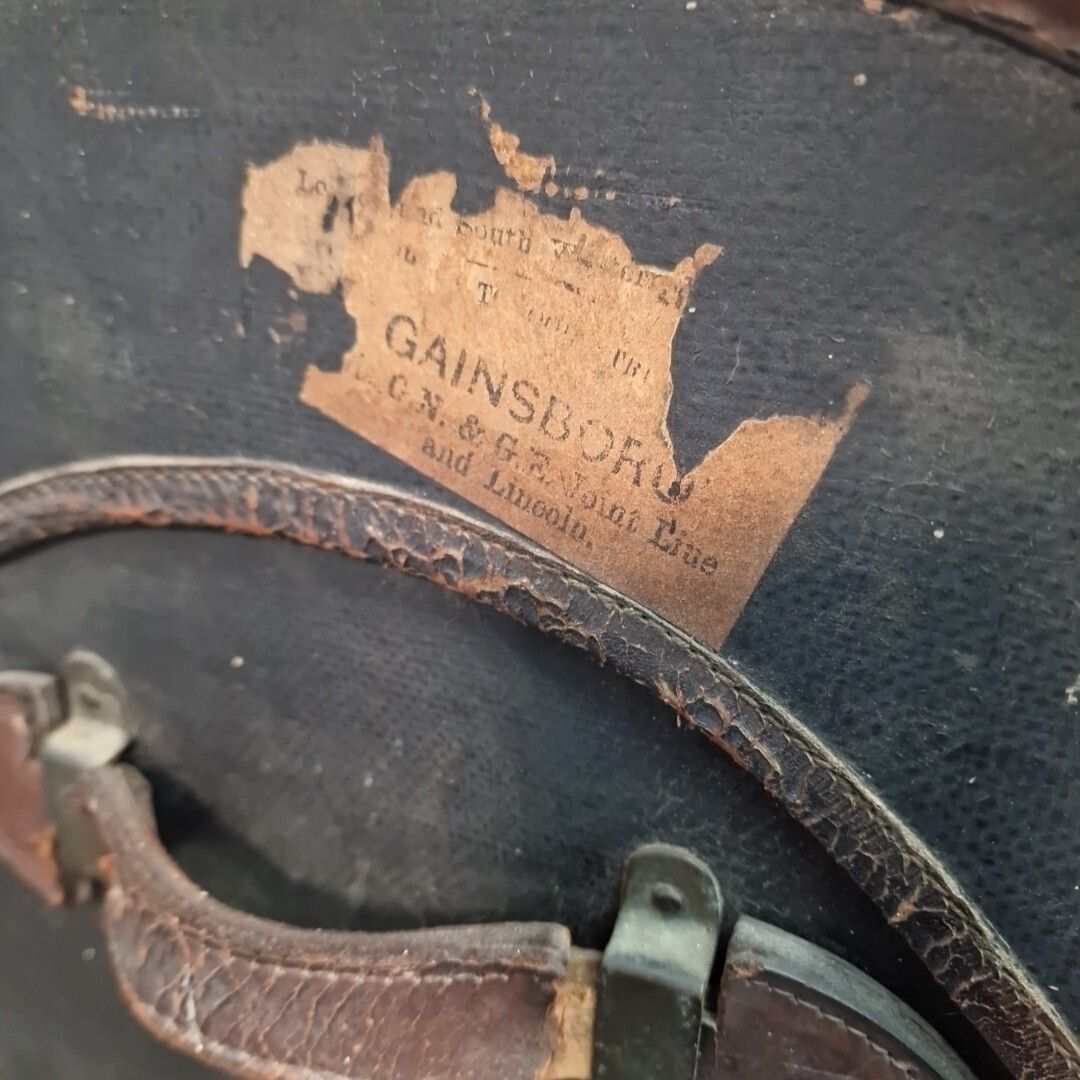 100.0 Antique Travel Trunk Canvas & Leather Domed Storage Luggage Steamer Pirate Chest photo