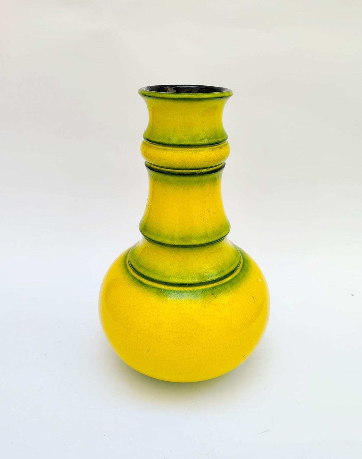 Jasba Yellow And Green West German Ceramic Vase, Vintage Space Age Design, 1970s photo for sale