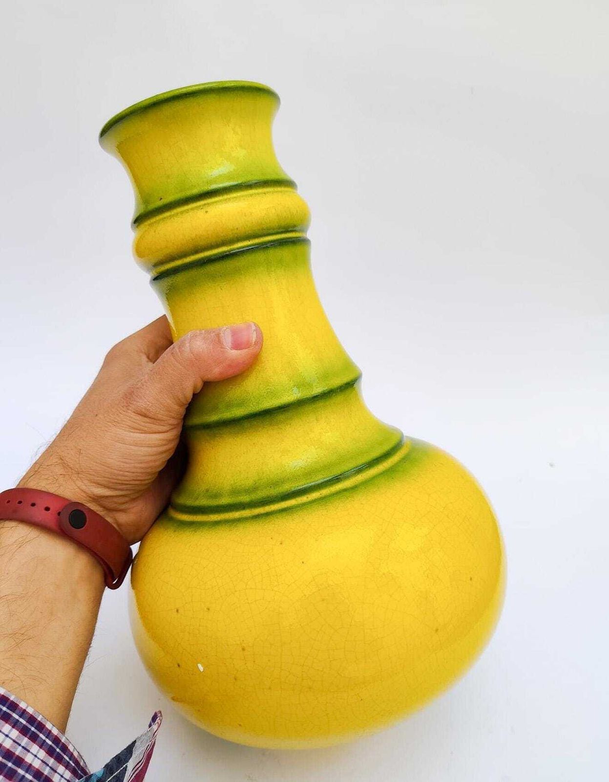 Jasba Yellow And Green West German Ceramic Vase, Vintage Space Age Design, 1970s photo Home Decor