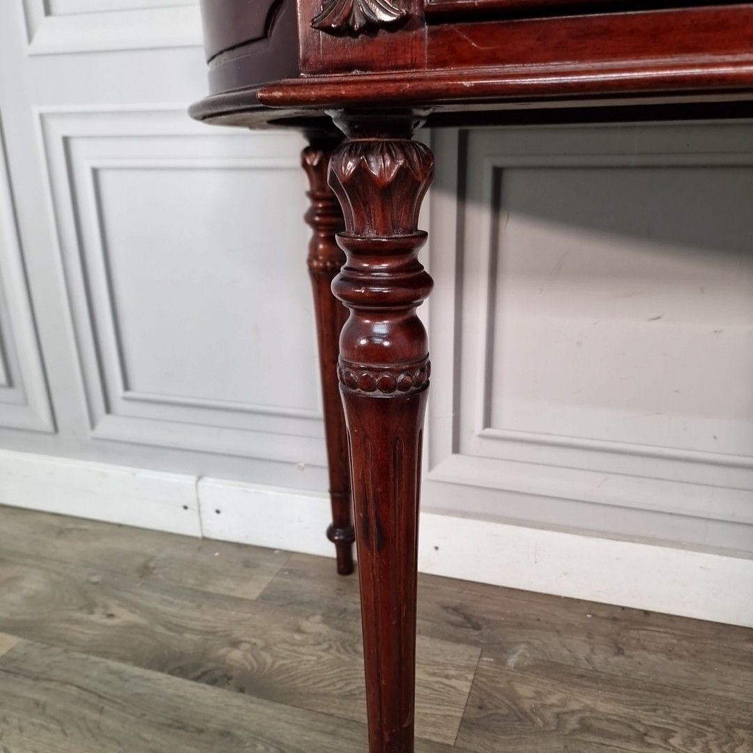 photo buy Antique Style Console Table Mahogany Demi Lune Side Hall – Inlaid Top & Carved