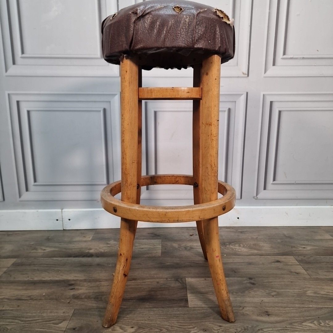 Vintage Industrial Bar Stool Seat – Bentwood Beech Wood For Upcycle photo for sale