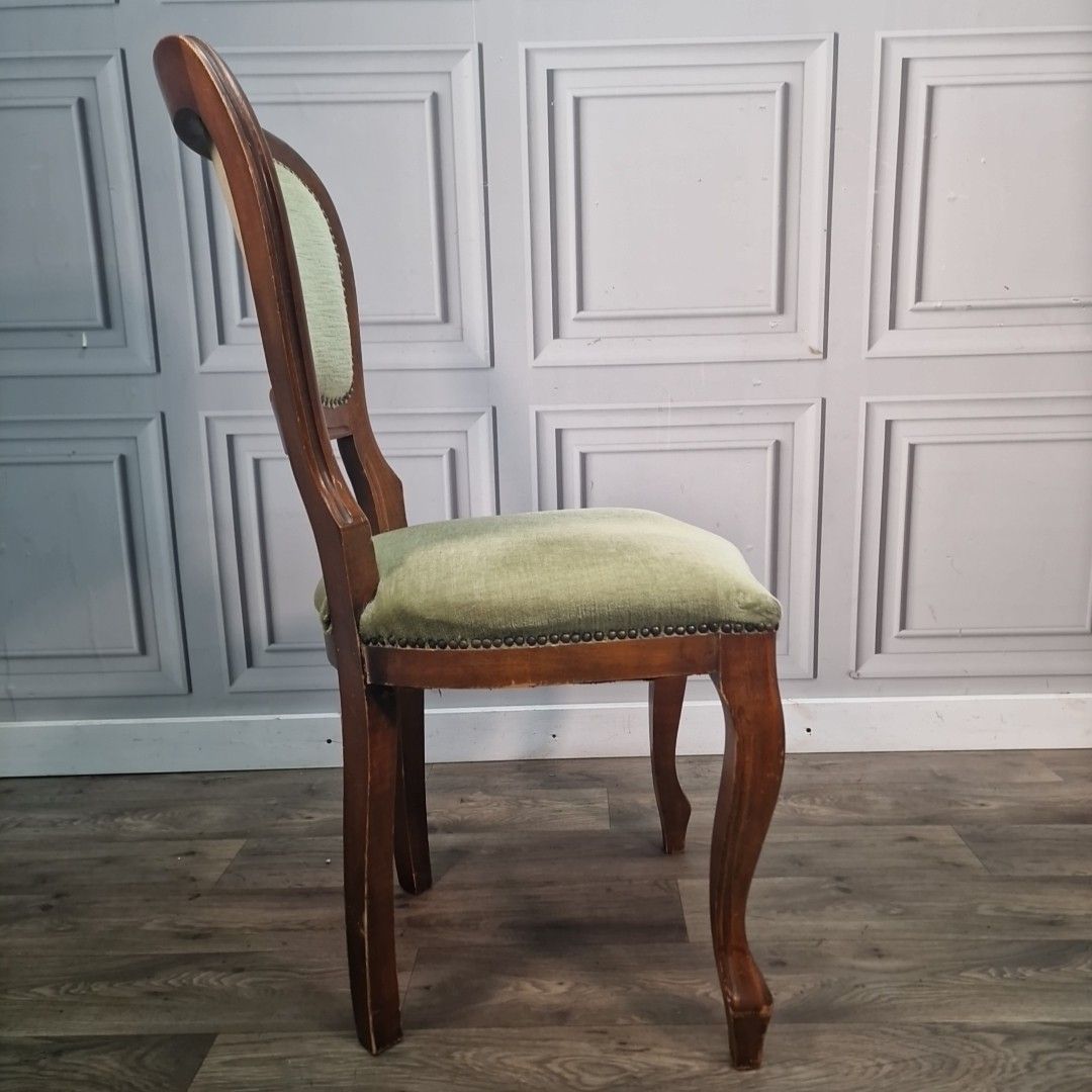 Antique Carved Walnut Chair Green Upholstery – Victorian Salon Style Seat photo furniture
