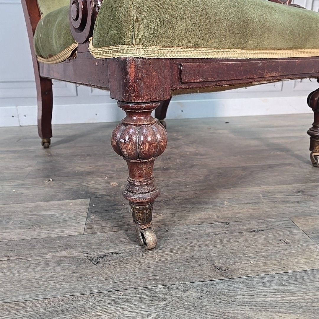 Antique Victorian Upholstered Armchair Solid Hardwood Button Back Nursing Chair photo for sale