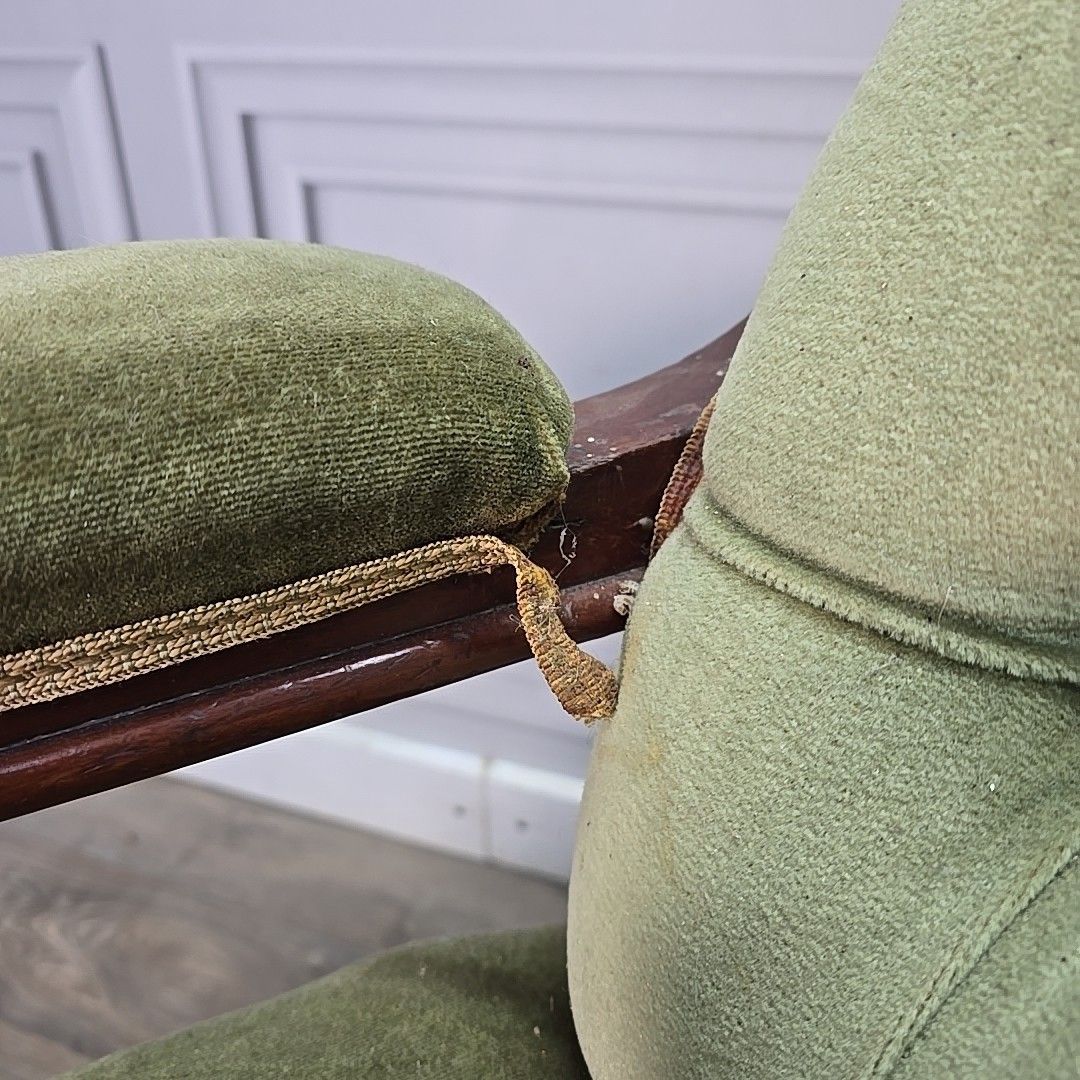 Furniture Antique Victorian Upholstered Armchair Solid Hardwood Button Back Nursing Chair photo
