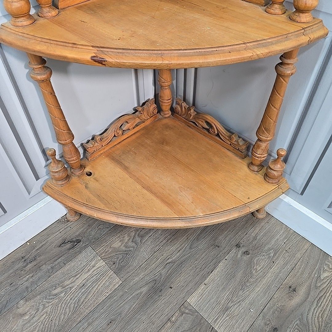 Antique Whatnot Shelf Victorian Style Carved Pine 4 Tier Corner Turned Wooden photo Furniture